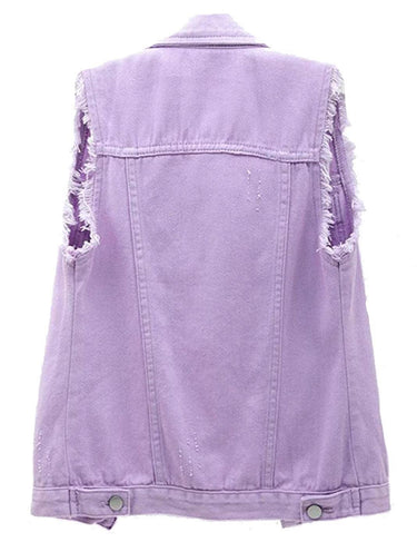 Distressed Sleeveless Denim Jacket Vest (Women's) - Constantly Create Shop